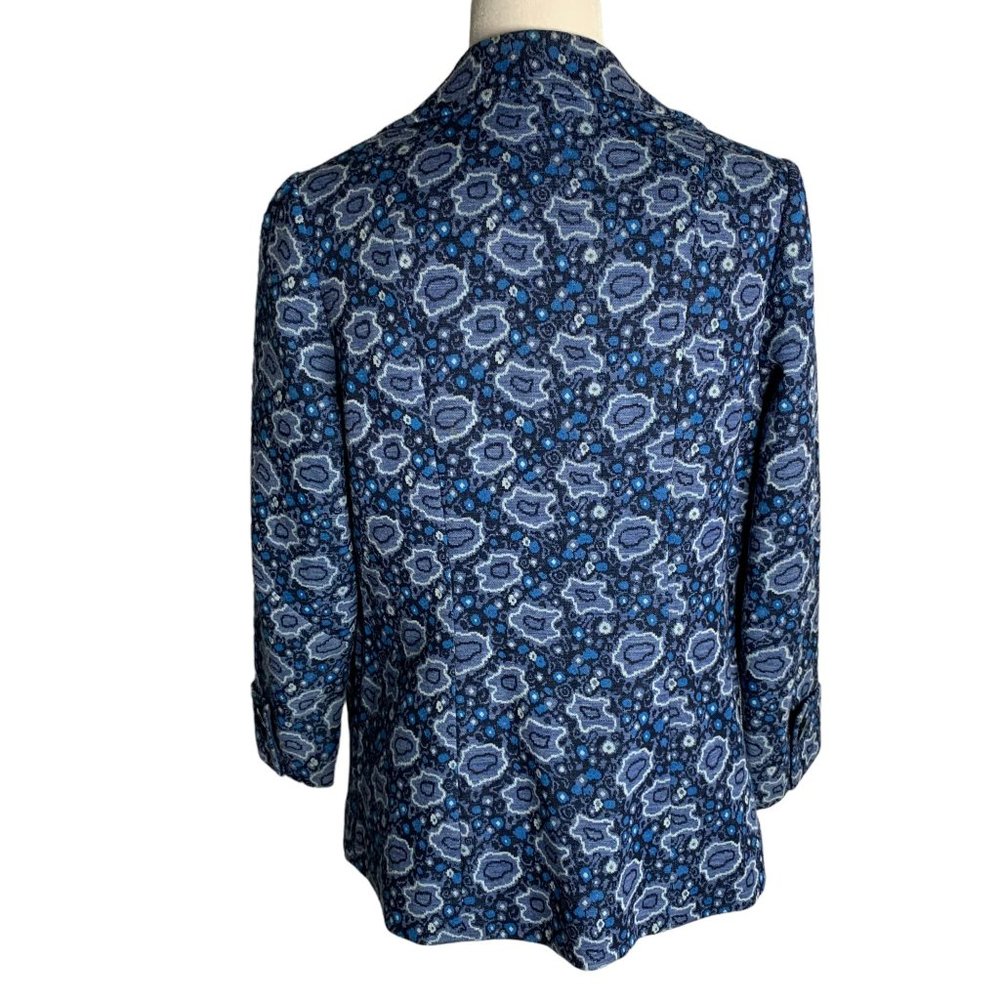 Vintage 70s Heavy Knit Blazer Jacket M Blue Floral Lined Pockets Buttons - Picture 5 of 6